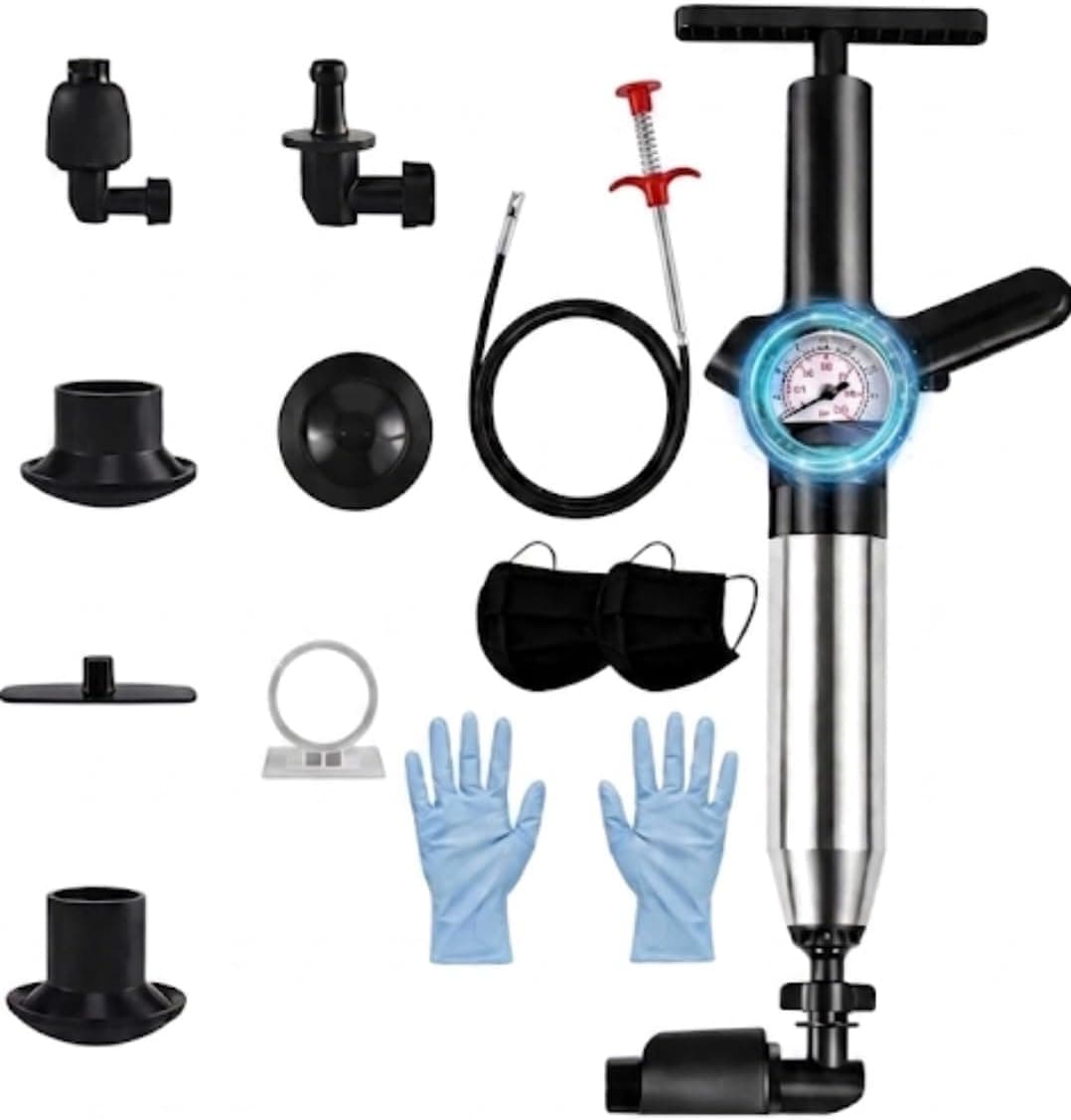 DRAINx Pro Kit Débouchage Canalisation 7 en 1 avec Furet Métallique, Gants et Masques