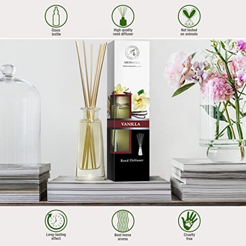 Diffuseur Parfum de Vanille 3x100ml - Naturel Fragrance Fraîche et Durable - Kit Diffuseur Cadeau avec 10 Bâtonnets de Bambou - Meilleur pour Aromathérapie