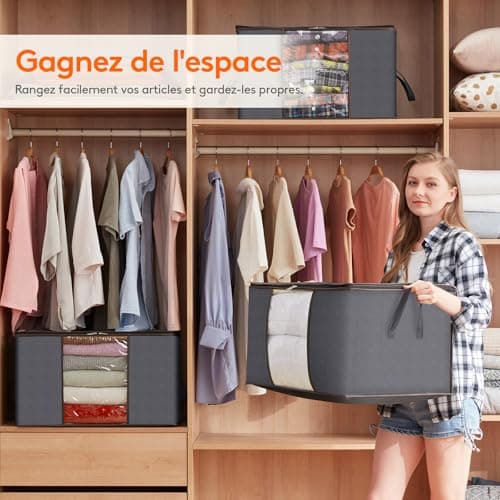 Lifewit Sac de Rangement pour Couette en épais Non-tissé Sac de Rangement sous lit pour Édredons Couvertures Oreillers Jouets Vestes Vêtements (3, Gris)
