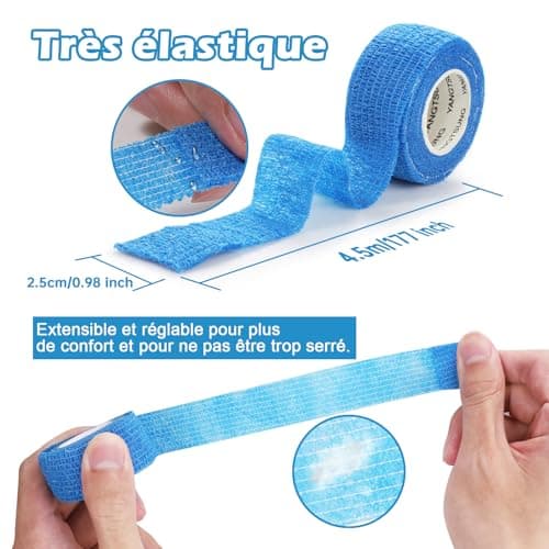 YANGTSUNG 9 rouleaux Bandage Autoadhésif Cohésifs, 2.5cm x 4.5m Bande Cohesive Bandages Auto-adhésifs De Sport pour Poignet, Cheville, Bandage Elastique Cohésif pour Chiens, Chevaux