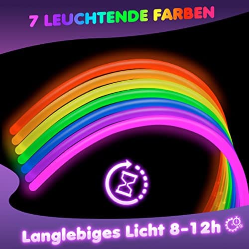 Ziitty 100 Bracelet Fluorescent Lumineux, Decoration Noël Accessoire, 7 Magnifiques Couleurs Bâton Lumineux, Accessoire Fluo, Loups et lunettes de fête Gadgets Néon pour Décoration Nouvel an de Fête