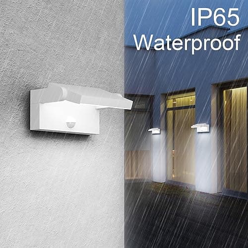 Klighten 24W Applique Exterieur/Intérieur LED avec Détecteur de Mouvement, Lampe murale avec LED Panneau Rotatif, IP65 Éclairage Mural pour Terrasse Entrée Jardin, Blanc, Blanc Froid 5700K-6000K