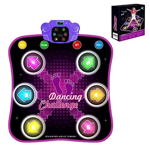 Aucrsozk Enfants Tapis de Danse pour 3 4 5 6 7 8+ Ans Filles avec Bluetooth, Musique Tapis Danse avec 6 Flèches de Lumière LED, Électronique Dance Mat avec Volume Réglable pour Cadeaux de Vacances