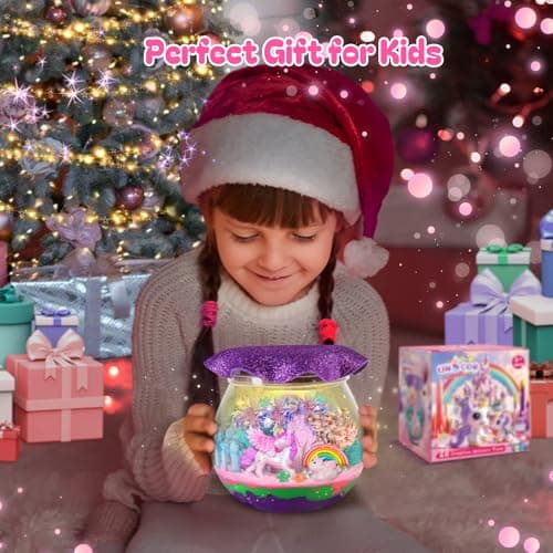 RONSTONE Kit Terrarium DIY avec Jouet Licorne pour Filles et Garçons - Excellent Cadeau d'anniversaire pour Enfants de 4 5 6 7 8 Ans - Kit de Bricolage Educatif pour Enfants - Veilleuse Licorne