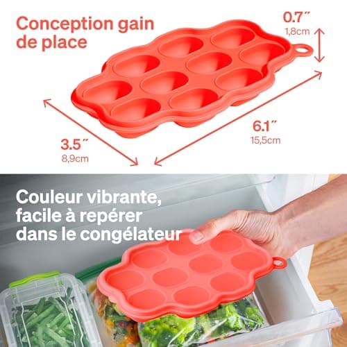 Bac a Glacons Avec Couvercle Bebe par LoveNoobsTM, Lot de 2 plateaux en silicone à 100%, Bac Glacon Bebe Diversification, Sans BPA, Moule Glace Bebe, Glacons Moule, Bac Congelation Puree Bebe
