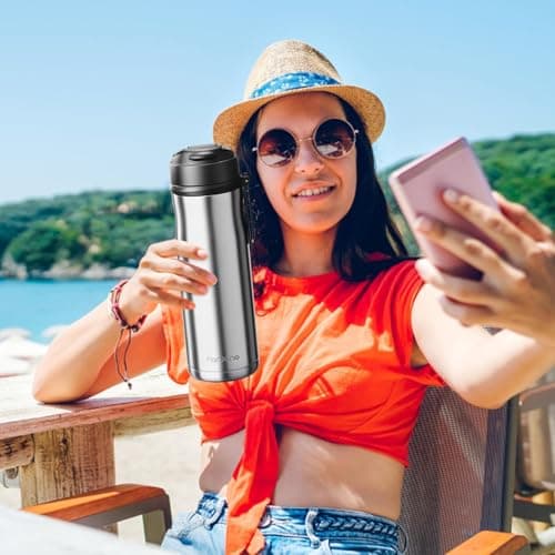 Gobelet à thé avec infuseur, tasse à thé de voyage, 600 ml, bouteilles isothermes portables, infuseur à thé, bouteille d'eau avec infuseur, tasse de voyage pour les sports d'alpinisme