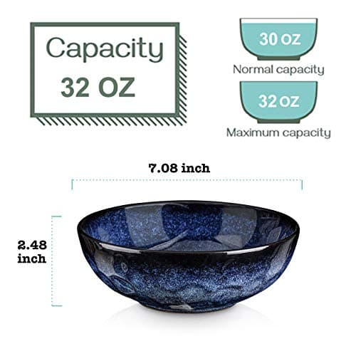 VICRAYS Lot de 6 bols à céréales en porcelaine, grand bol à soupe, saladier de 765,4 g, résistant aux éclats, passe au lave-vaisselle, au micro-ondes