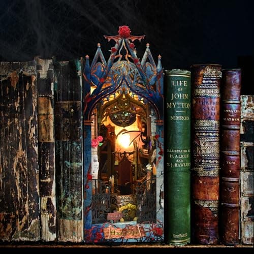 Ulikey Book Nook Kit, DIY Maison Miniature a Construire Maison de Poupee en Bois avec Lumière LED, Puzzle en Bois 3D Maquette de Booknook Miniatures Nook pour Construction Adulte Livre Decoration