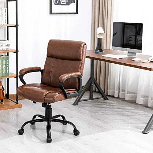 AISALL Chaise de Bureau, Chaise Ergonomique Bureau, Chaise d'ordinateur Rétro, Hauteur Réglable, Chaise Pivotante en Cuir de PU avec Fonction d'accoudoir Pivotant (Marron)