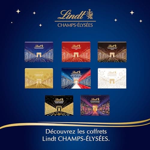 Lindt - Boîte CHAMPS-ÉLYSÉES Assorti - Assortiment de Chocolats au Lait, Noirs et Blancs - Pralinés, Croustillants et Onctueux - Idéal pour Noël, 469g