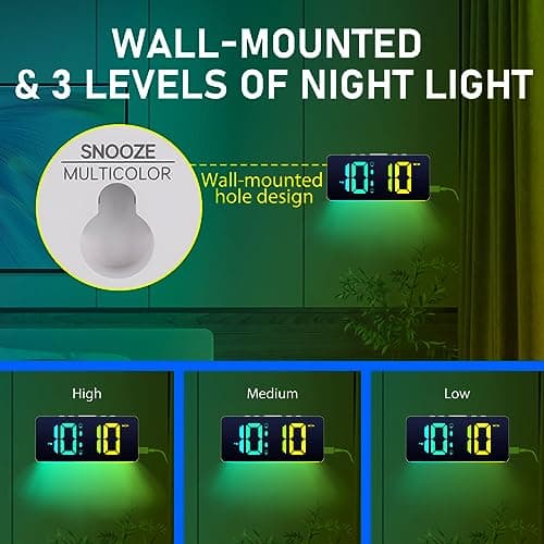 VINILITE Réveil Numérique Reveil Lumineux avec Veilleuse 10 Couleurs LED Horloge Digitale Luminosité Réglable, Fonction Snooze/ 2 Alarme/ 12/24H/ Port de Recharge USB (Blanc)