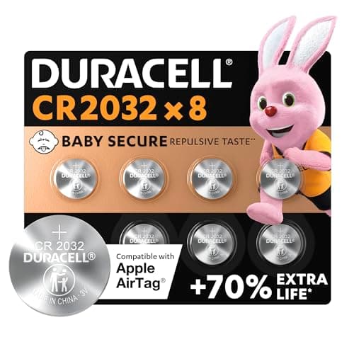 DURACELL CR2032 Piles Boutons au lithium 3V (lot de 8) - Jusqu’à +70 % de longévité - Technologie Sécurité Enfant - Recommandées pour l’AirTag d’Apple - Emballage Sécurité Enfant