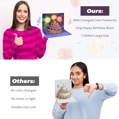 Carte d'anniversaire avec Musique et Lumière, Carte Anniversaire Fille 3D Pop Up Cadeaux Joyeux Anniversaire pour Femme, Homme, Enfant (multicolore)