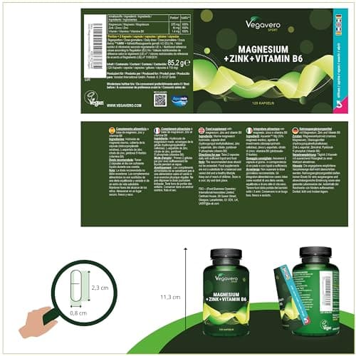ZMA Vegavero® | Sans Additifs & VEGAN | Avec Zinc + Magnésium Naturel + Vitamine B6 | Qualité Supérieure : Avec AquaminTM Mg | Aspartate de Zinc | Musculation & Sommeil | 120 Gélules