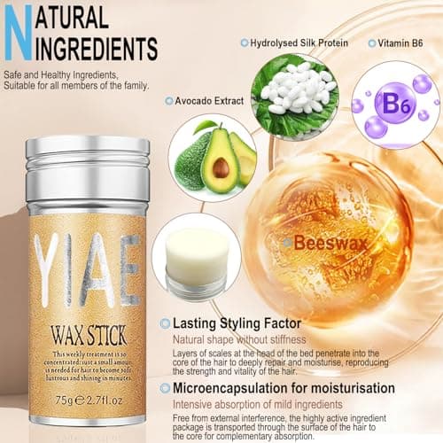 YIAE Wax stick hair (3 pièces), Bâton de cire cheveux femme et homme, Pommade coiffante non grasse pour cheveux rebelles, anti frisottis cheveux et edge control - 75 g x 3