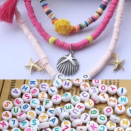 Letter Beads Set - Perles & Perles Lettres - 2400 Pièces A-Z Acrylic Cube Alphabet Letter Spacer Perles avec Perles d’Argile pour Bracelets, Colliers, Bijoux ou Autres Métiers