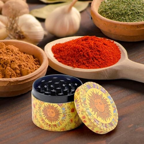 50MM Moulin à Pollen Grinder D'herbes Grinder Vintage Sun Herb Grinder Grinder Métal Pour Épices Herbes Pollen Vanille Avec Grattoir à Pollen Jaune