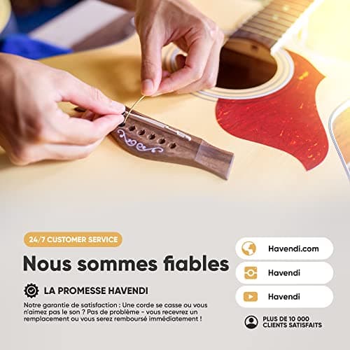 HAVENDI® Cordes de guitare acoustique avec revêtement en bronze phosphoreux I Qualité sonore brillante I Comprend 3 médiators