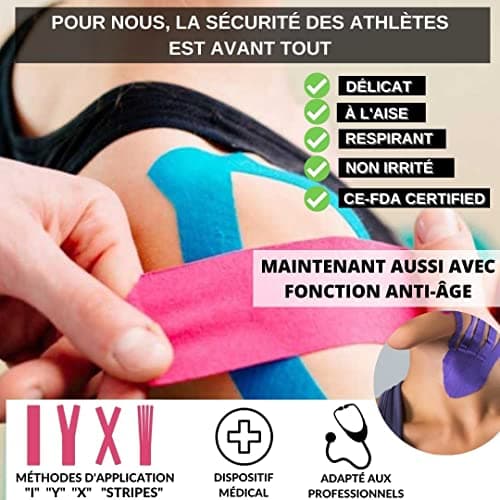 TAKE SPORT Ruban de kinésiologie, bande kinesiologie, tape kinesiologie, k tape, kinesio tape, ktape, k-tape, kinesiologie, taping kiné, k tape, kinesiologie, 6 rouleaux 5x5m, 95% coton, 5% élasthanne