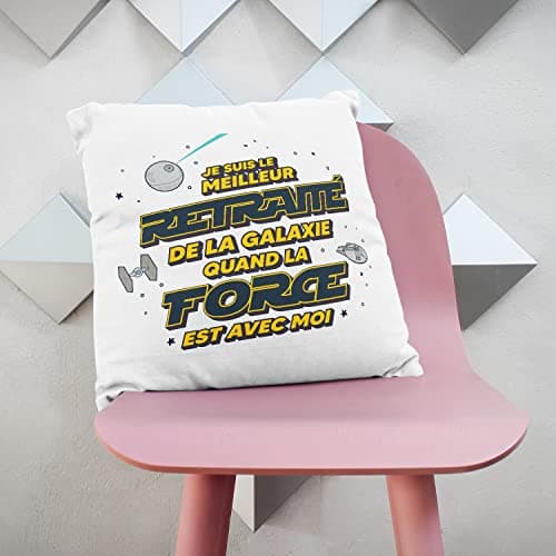 Mugffins Coussins/Oreillers avec Rembourrage pour RETRAITÉ Homme - 40x40 cm - en Français - Meilleur de Galaxie Quand Force avec Moi - Cadeau Original