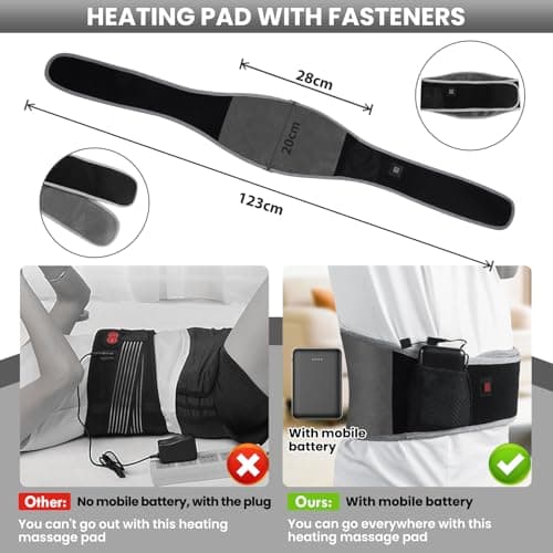Arlierss Graphène Ceinture Chauffante Lombaire avec Batterie 5000mAh, Coussin Chauffant avec 3 Niveaux de Température, Ceinture Lombaire Chauffante avec Arrêt Automatique