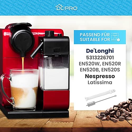 DL-pro Tuyau d'aspiration de lait 101 mm transparent pour machine à café DeLonghi 5313226701 EN520 Nespresso Lattissima avec brosse
