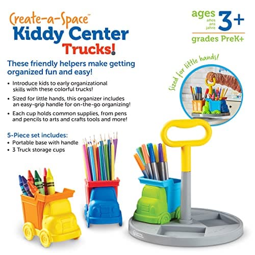 Learning Resources Rangement en forme de camions pour enfants Create-a-Space, rangement pour matériel de bricolage pour enfants, plateau d’organisation de la pièce de jeu, 3+