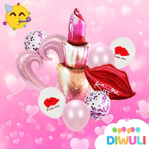 DIWULI Ballons Set Kiss Me - Lèvres et Cœur Rose