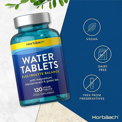 Retention D'Eau Drainant Puissant | 120 Comprimés Vegan | Electrolyte Complex Avec Magnésium Thé Vert et Fucus | Water Balance Supplements | par Horbaach