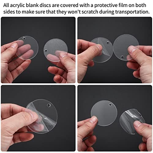 PIANKEKE 80 Pièces Acrylique Porte-clés Disque Glands Set, Cercle Pendentifs, Transparent Ronde Anneaux de Saut pour DIY