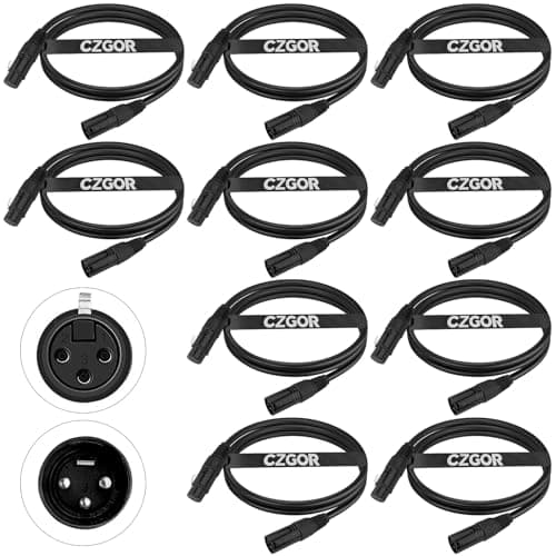 Czgor 2 mètres de Câbles DMX 10 Pièces, Flexibles 3 Broches Signal XLR Mâle à Femelle DMX Cable Pour Signal D'éclairage de Scène Connexion XLR Fil De Lumière de Scène