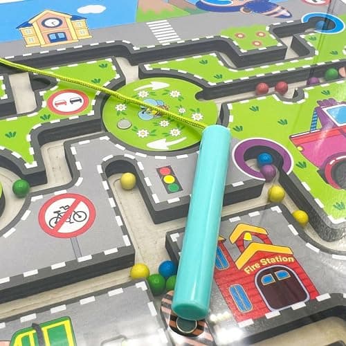 QUOKKA Jouet Labyrinthe Magnétique Enfant de 2 à 3 Ans - Jeux Montessori Transport - Jeux de Voyage en Voiture de 3 à 5 Ans - Jeu Educatif en Bois pour Enfants - Educatif Cadeau pour 3 4 5 6 Ans