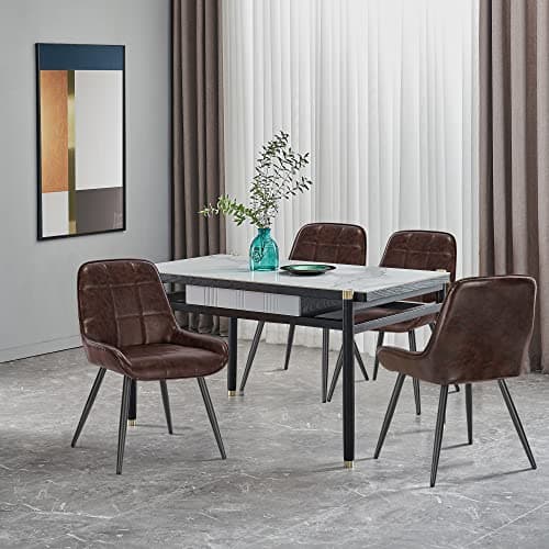 WOLTU Lot de 6 Chaises de Salle à Manger, Chaises Relaxantes en Simili Cuir, Chaises Scandinaves Ergonomiques avec Dossier pour Salon, Salle de séjour, Cuisine, Chambre, Marron foncé, BH332dbr-6