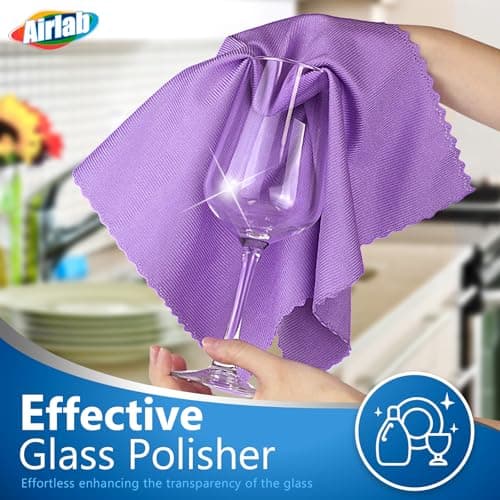 Airlab Chiffon Magique Microfibre, 8X Serviette sans Trace Absorbant Polissage, Lingette Essuie Verre Vitre Lunette Vaisselle Cuisine Menage Voiture, Torchon Nettoyage Réutilisable Lavable, 40x30 CM