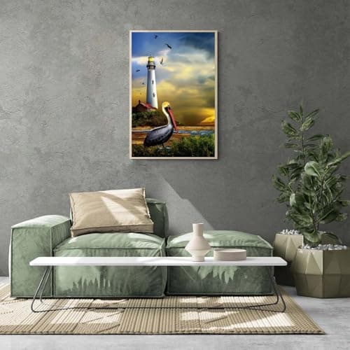 Ginfonr 5D Diamant Painting Diamond Painting Complet Phare Pélican, Broderie Peinture Diamant Painting Pigeon Animal Kit Complet Décoration De Pour La Décoration Murale De La Maison 30x40 cm