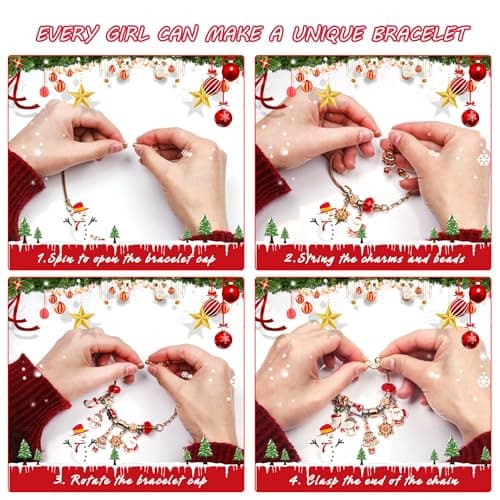 Calendrier de l'Avent 2024 Fille, 2024 Calendrier de l'Avent Enfant Fille Noël Kit de Bijoux Bracelet DIY avec 24 Noël Ornements Compte à Rebours cadeaux de Noël pour femmes, sa petite amie, sa fille