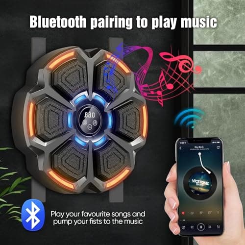 Machine de Boxe Musicale, Smart LED, Bluetooth, avec Gants de Boxe, Cible de Boxe Murale, 9 Modes de Vitesse et Mode de comptage pour Adultes et Enfants (Gants A)