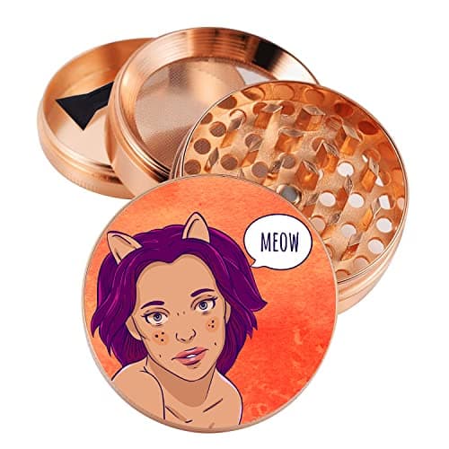 Moulin à épices Impression en couleur, Spespo Herb Moulin Broyeur 2.0"(50mm), Or Rose, Avec Pollen Catcher, Alliage de zinc durable, pour Herbes, Pollen, Fleurs (conception du Cat Woman)