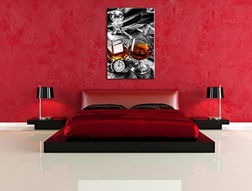 Choses homme avec le whisky et Horloge noir / blanc Taille: 80x60 sur toile, énorme XXL Photos complètement encadrée avec civière, art impression sur murale avec cadre, moins cher que la peinture ou la peinture à l'huile, aucune affiche ou un poster