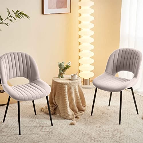 SEPNINE Lot de 2 Chaises de Salle à Manger, Chaise en Velours pour Salle à Manger Scandinave, Chaise de Cuisine Ergonomique avec Coussin Rembourré Épais, Chaise de Salon avec Pieds en Métal, Beige