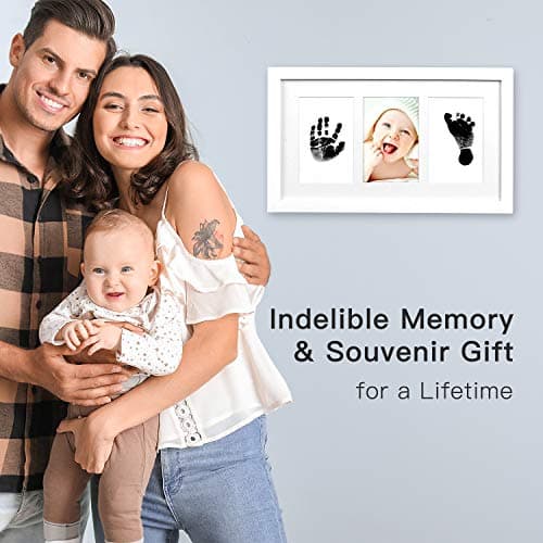 PewinGo Cadre Empreintes Bébé Encre avec Tampon Encreur, Kit Pieds et Mains Pour Nouveau-né Bébé