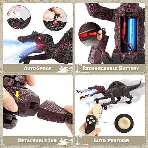 FRUSE Dinosaure Télécommandé Jouet Electrique,Jouet Dinosaure avec Traçage Lumière,Brume de Pulvérisation,Lumière LED,Spinosaurus Telecommande pour Les Garçons Filles âgés de 3 4 5 6 7 8(Rouge)