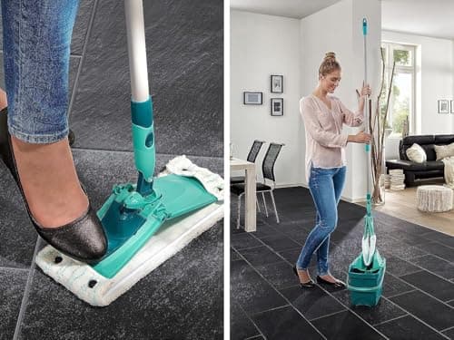 Leifheit Set Combi Clean XL, seau et balai essoreur faciles d'utilisation, balais serpillière avec mécanisme d'essorage intégré, kit de lavage sol vert