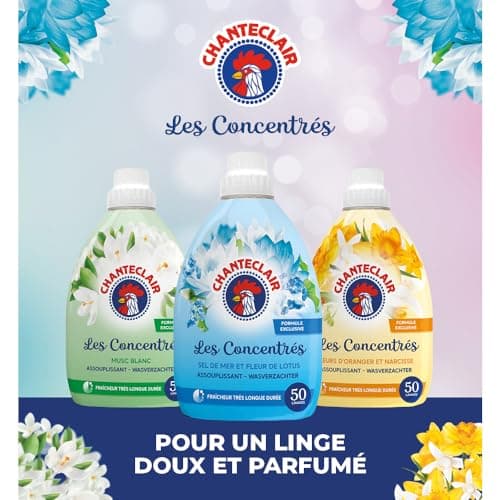 Chanteclair - Assouplissant Concentré, Sel de Mer et Fleur de Lotus, Fraîcheur trés Longue Dureé, 50 lavages - 1000 ml