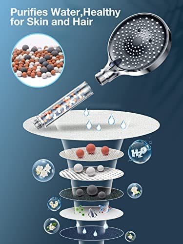 Pommeau de Duche avec tuyau 1,6M, YEAUPE PRO Pommeau de Douche Economie Deau, Pommeau de Douche Anti calcaire Grand (⌀130mm), Pommeau de Douche Haute Pression avec 6 types de jets, Chrome
