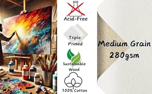 EXERZ 70x80cm Toiles pré-étirées 4 pièces - 1,7cm D'épaisseur Toiles à Peindre Encadrées/ 280GSM/ 100% Coton/Triplement Apprêtée/Sans Acide/Grain Moyen/ - Peinture à Huile/Gouache/Acrylique
