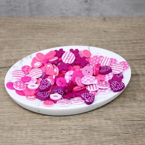 Lot de 150 boutons en bois, acrylique et résine Rose vif – Parfait pour de superbes décorations de création de cartes – Fournitures de bricolage