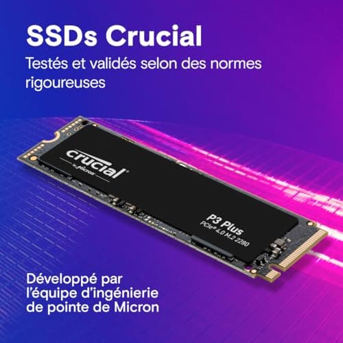 Crucial P3 Plus SSD 2To PCIe Gen4 NVMe M.2 SSD Interne, Jusqu’à 5.000 Mo/s, Compatible avec Ordinateur Portable et de Bureau, Disque Dur SSD - CT2000P3PSSD801