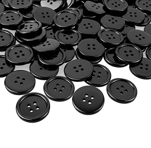 15 Pièces boutons ronds en résine noire avec 4 trous 30 mm (Noir-30mm-15Pack)