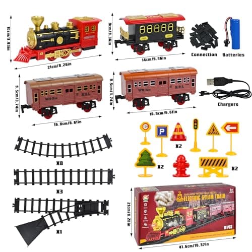 FORMIZON Train Electrique Noel, Train Jouet avec Fumé, Lumières Rails et Son, Jouet de Train avec 3 Trous de Vapeur, Locomotive, Cadeaux de Noël pour Enfants 2+